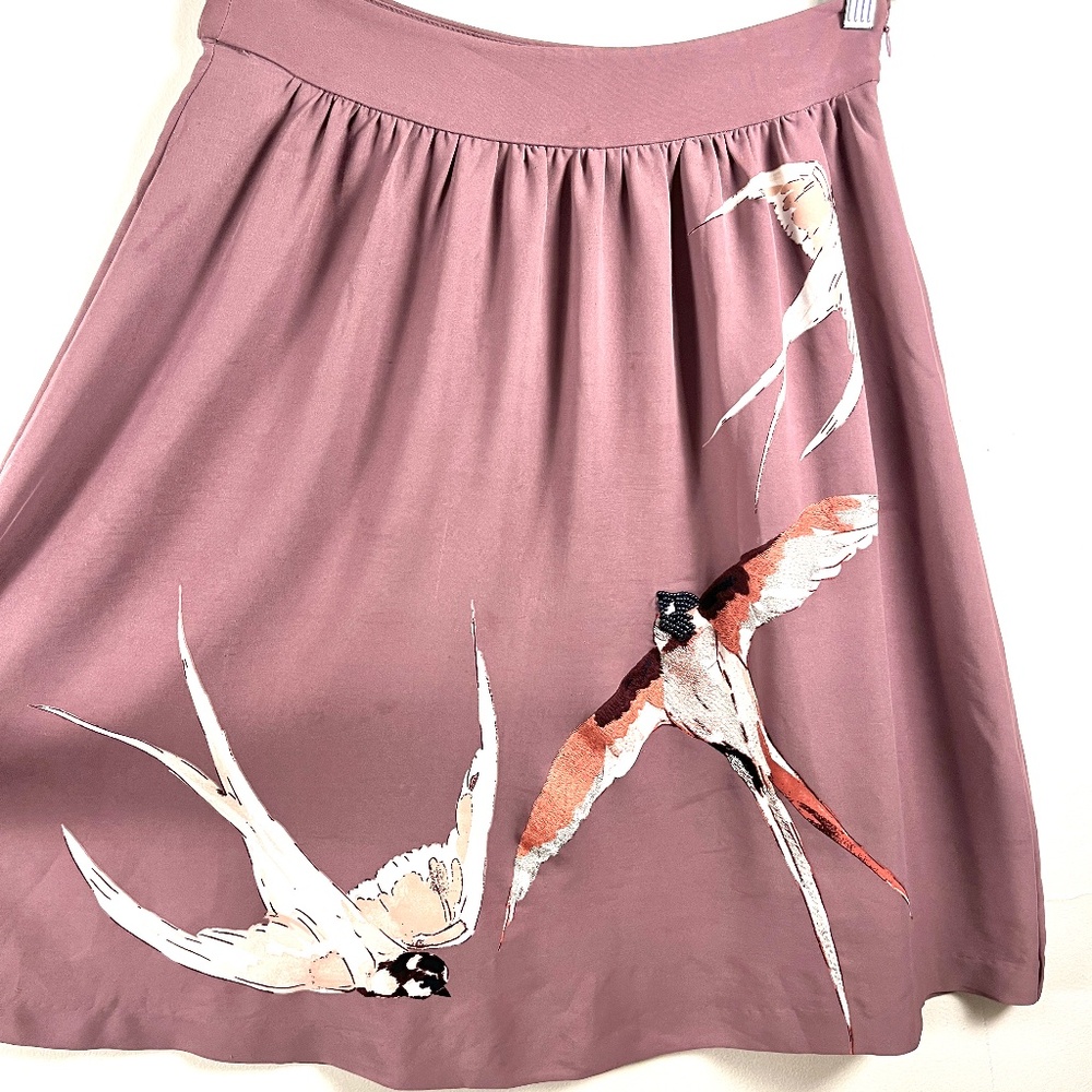 Bird Beaded Embroidery Mauve Skirt